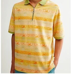 Urban Outfitters Mens Yellow Orange Jacquard Knit Quarter Zip Polo Shirt Large